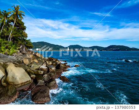 Bird eye view photo of waves and water surface texture sea sky background Beautiful nature Amazing view sea ocean background 137980353