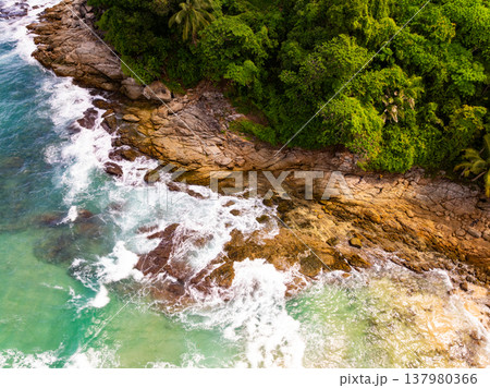 Top view seacoast nature background amazing view from drone camera Top view seacoast nature background amazing view from drone camera 137980366
