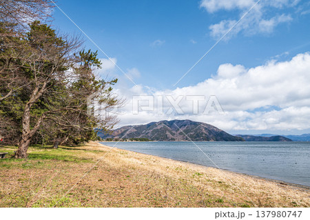 琵琶湖岸風景　滋賀県長浜市マキノ町 137980747