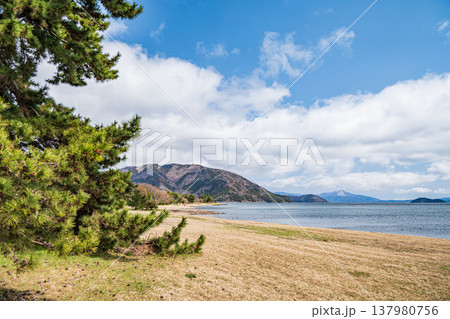 琵琶湖岸風景　滋賀県長浜市マキノ町 137980756