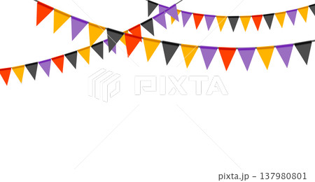 Halloween party bunting with colorful triangular flags on white background Halloween party bunting with colorful triangular flags on white background 137980801