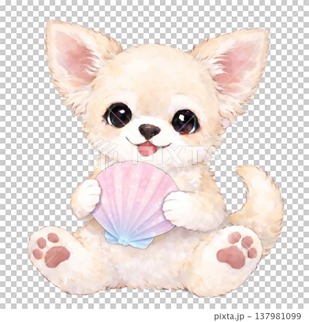 【夏】貝殻を持ったチワワのイラスト 137981099