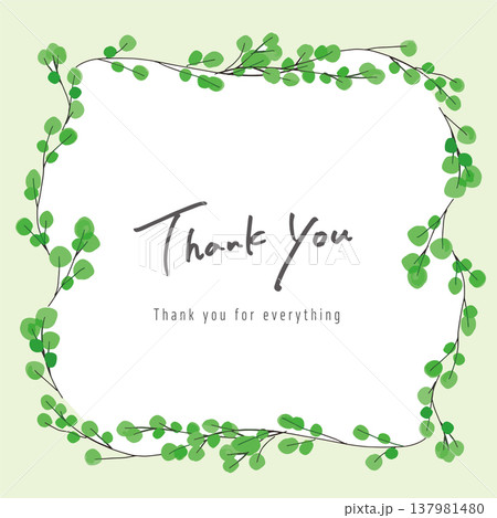 グリーン背景と新緑フレームのThank youデザイン 137981480