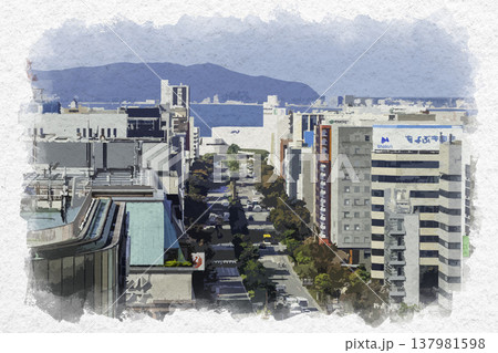 水彩画風 福岡 博多駅博多口 駅前 大博通り 福岡県福岡市 水彩画風 福岡 博多駅博多口 駅前 大博通り 福岡県福岡市 137981598