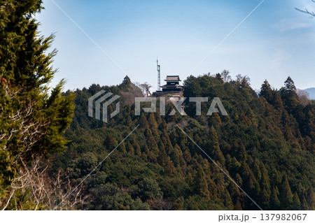 足助城址と周囲の山並みを見渡す風景 137982067