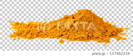 A pile of bright yellow turmeric powder isolated. Ground organic curcuma spice used in cooking and herbal medicine. culinary ingredient and food spice. A pile of bright yellow turmeric powder isolated. Ground organic curcuma spice used in cooking and herbal medicine. culinary ingredient and food spice. 137982234