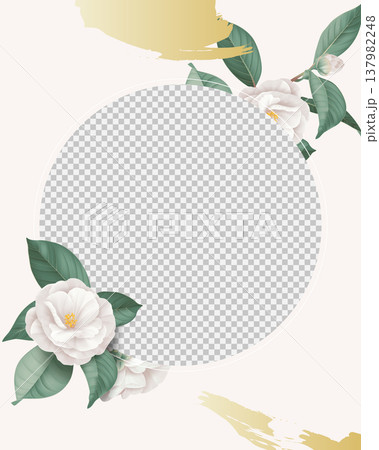 Floral photo frame, white camellia and leaves 137982248