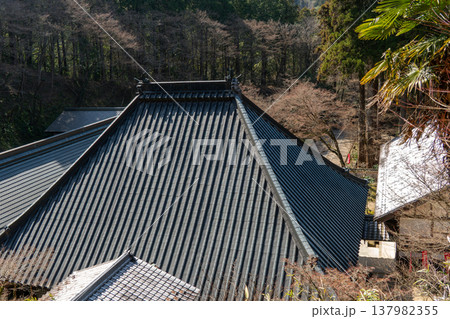 山の斜面から見た香積寺の瓦屋根と山間の景観 山の斜面から見た香積寺の瓦屋根と山間の景観 137982355