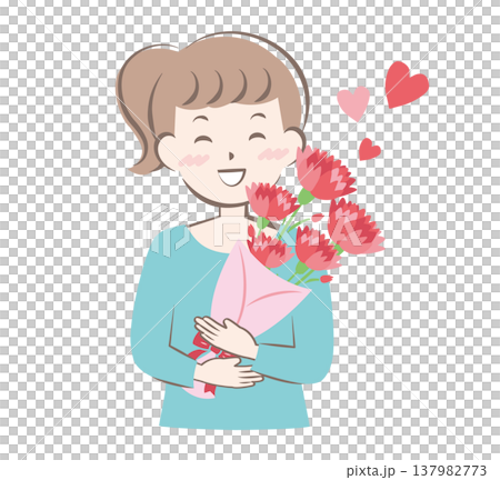 母の日にカーネーションをもらうお母さん 137982773