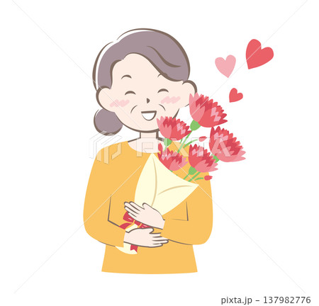 母の日にカーネーションをもらうお母さん 137982776