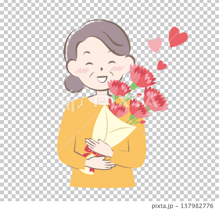 母の日にカーネーションをもらうお母さん 137982776