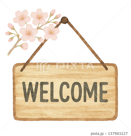 桜とWELCOMEの木製プレートのシンプル素材 春のウェルカムサイン 白背景 ナチュラルイメージ 桜とWELCOMEの木製プレートのシンプル素材 春のウェルカムサイン 白背景 ナチュラルイメージ 137983227