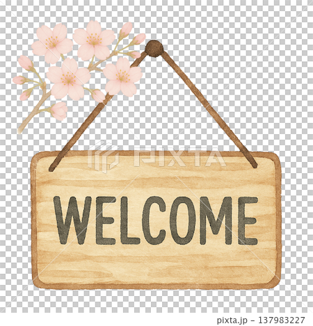 桜とWELCOMEの木製プレートのシンプル素材 春のウェルカムサイン 白背景 ナチュラルイメージ 桜とWELCOMEの木製プレートのシンプル素材 春のウェルカムサイン 白背景 ナチュラルイメージ 137983227