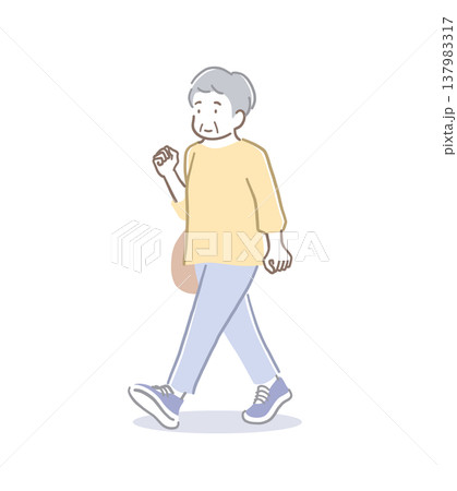 姿勢よく歩くシニア女性のイラスト素材 姿勢よく歩くシニア女性のイラスト素材 137983317