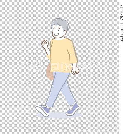 姿勢よく歩くシニア女性のイラスト素材 姿勢よく歩くシニア女性のイラスト素材 137983317
