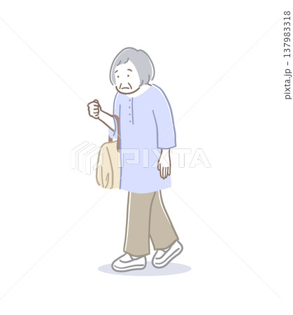 猫背の姿勢で歩くシニア女性のイラスト素材 137983318
