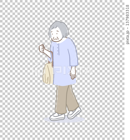 猫背の姿勢で歩くシニア女性のイラスト素材 137983318