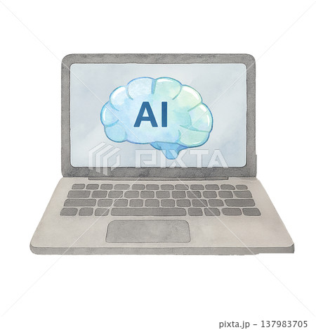 AI表示のノートパソコンのシンプル素材 人工知能テクノロジーイメージ 白背景 137983705