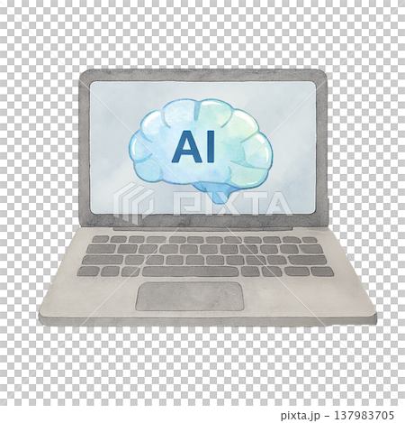 AI表示のノートパソコンのシンプル素材 人工知能テクノロジーイメージ 白背景 137983705