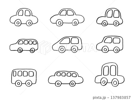 自動車などの身近な乗り物のゆるい手描きイラストセット(線画) 自動車などの身近な乗り物のゆるい手描きイラストセット(線画) 137983857