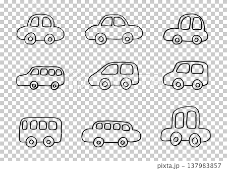 自動車などの身近な乗り物のゆるい手描きイラストセット(線画) 自動車などの身近な乗り物のゆるい手描きイラストセット(線画) 137983857