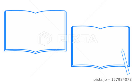 シンプルな本とノートのフレームセット、青 シンプルな本とノートのフレームセット、青 137984078