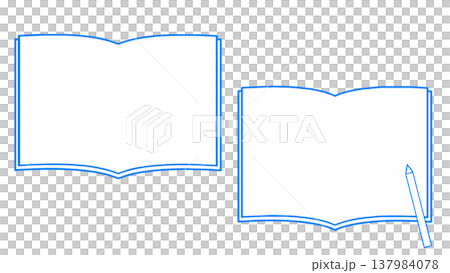 シンプルな本とノートのフレームセット、青 シンプルな本とノートのフレームセット、青 137984078