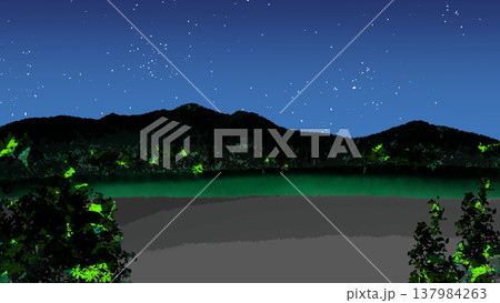 夜の自然豊かな横長背景イラスト 夜の自然豊かな横長背景イラスト 137984263