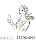 ナチュラルな日本人女性の水分補給イラスト(水彩風・広告素材) ナチュラルな日本人女性の水分補給イラスト(水彩風・広告素材) 137984292