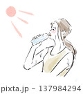 ナチュラルな日本人女性の暑さ対策イラスト(水彩風・広告素材) ナチュラルな日本人女性の暑さ対策イラスト(水彩風・広告素材) 137984294