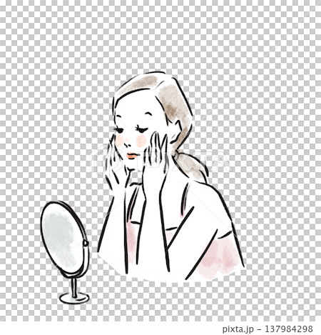 ナチュラルな日本人女性の美容イラスト（水彩風・広告素材） 137984298