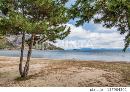 琵琶湖岸風景　滋賀県長浜市マキノ町 137984302