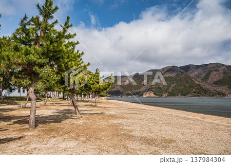 琵琶湖岸風景　滋賀県長浜市マキノ町 137984304