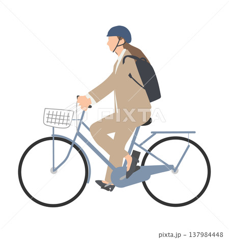 自転車で通勤する女性 ビジネス 通勤スタイルのイラスト 137984448