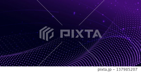 Dotted wave purple glowing futuristic tech on dark blue background. 137985207