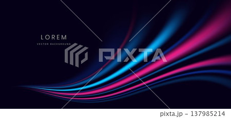 Pink and blue curve ray on dark blue background. Hi speed motion moving concept. 137985214