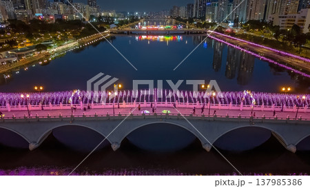 Festive Night Lights Reflect Across Shing Mun River Sha Tin Festive Night Lights Reflect Across Shing Mun River Sha Tin 137985386