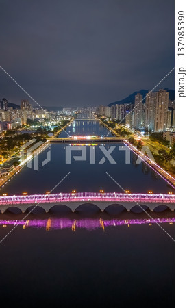 Festive Night Lights Reflect Across Shing Mun River Sha Tin Festive Night Lights Reflect Across Shing Mun River Sha Tin 137985390