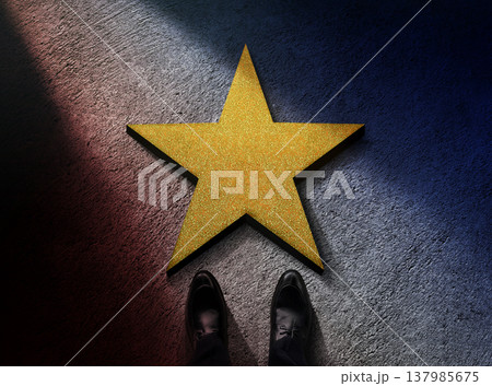 Businessman Standing with Golden Star, Success in Business 137985675