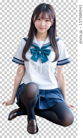 一位可愛的日本女高中生坐著 137986043