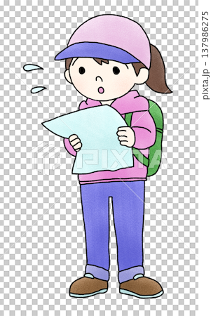 A hand-drawn illustration of a woman who is lost and distressed, and a child. A hand-drawn illustration of a woman who is lost and distressed, and a child. 137986275