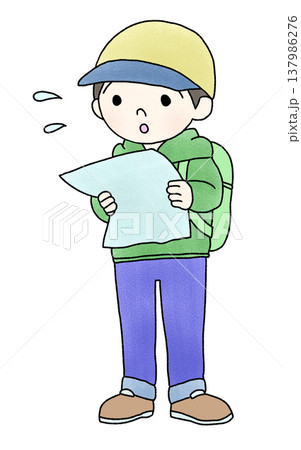 迷子になって困る男性、子供の手描きイラスト 迷子になって困る男性、子供の手描きイラスト 137986276