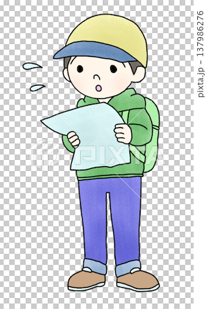 迷子になって困る男性、子供の手描きイラスト 迷子になって困る男性、子供の手描きイラスト 137986276
