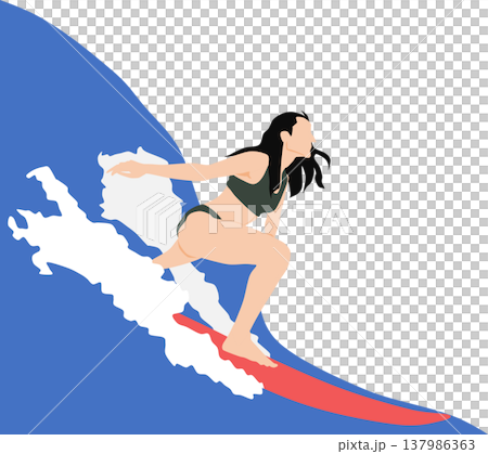 Illustration of a woman surfing on rough waves Illustration of a woman surfing on rough waves 137986363