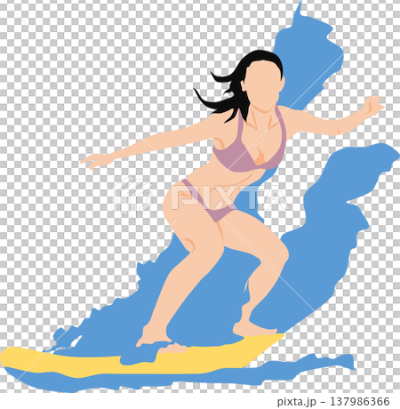 Illustration of a woman surfing on rough waves Illustration of a woman surfing on rough waves 137986366