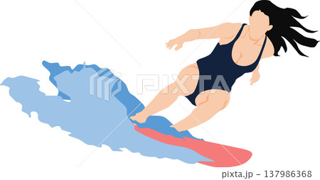荒波をサーフィンする女性のイラスト 137986368