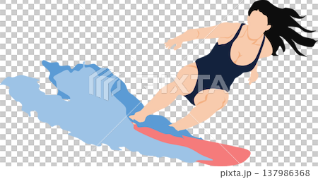 Illustration of a woman surfing on rough waves Illustration of a woman surfing on rough waves 137986368