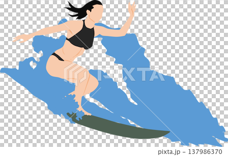 Illustration of a woman surfing on rough waves Illustration of a woman surfing on rough waves 137986370
