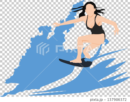 Illustration of a woman surfing on rough waves Illustration of a woman surfing on rough waves 137986372
