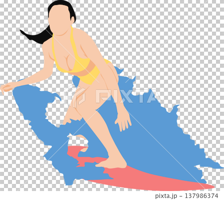 Illustration of a woman surfing on rough waves Illustration of a woman surfing on rough waves 137986374